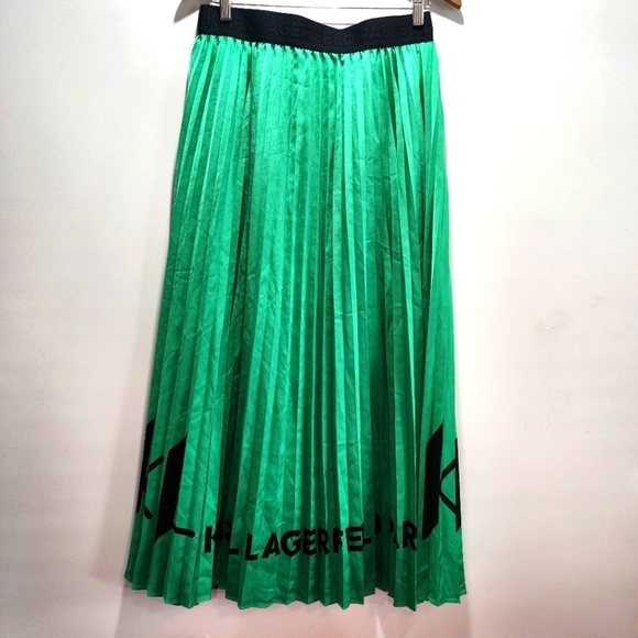 Karl Lagerfeld Green Pleated Skirt Spell Out Size S - Picture 3 of 7